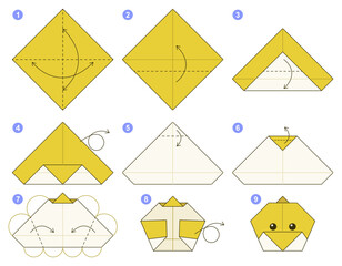 Origami tutorial. Origami scheme for kids. Chick. 