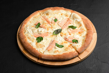 Pizza, different pizzas with different fillings on a black background