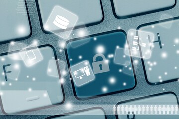 Security padlock on computer keyboard, safe concept.