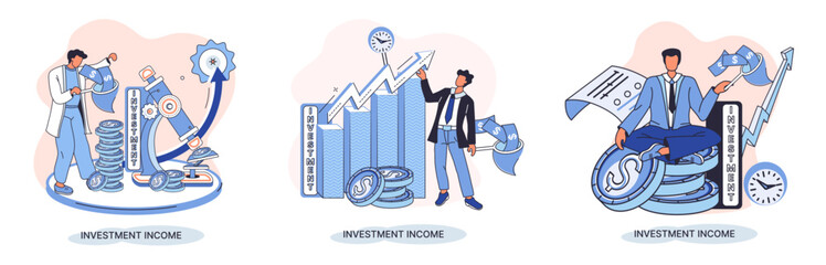 Investment, saving money and finance growth business concept metaphor. Analyzes charts and indicators of income growth. Investment income from securities and other non-commercial investments dividends