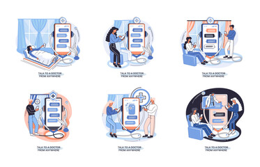 Fototapeta premium Online medical services mobile application consultation and prescription medicine professional doctor connecting and giving consultation for patient anywhere telemedicine metaphor, health care program