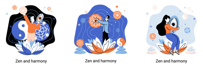 Zen and harmony metaphor, meditation practice. Balance, relaxation, mindfulness. Calm person relaxing. Yoga and spiritual practice, relax, recreation, healthy lifestyle. Japanese cult of mind and body