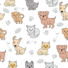 Obraz na płótnie Canvas Cute Dogs Doodle Vector Set. Cat and Dog Seamless Pattern Background Design