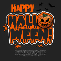 Logo Happy Halloween. Volleyball ball as pumpkin
