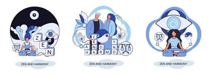 Zen and harmony metaphor, meditation practice. Balance, relaxation, mindfulness. Calm person relaxing. Yoga and spiritual practice, relax, recreation, healthy lifestyle. Japanese cult of mind and body