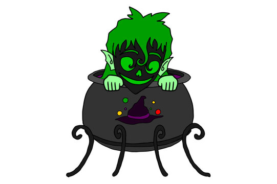 Halloween evil spirit Girl in The Cauldron