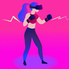 woman boxing with virtual reality glasses illustration