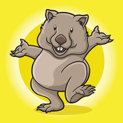 Naklejka premium Wombat Funny Dancing Mascot Cartoon Vector Design