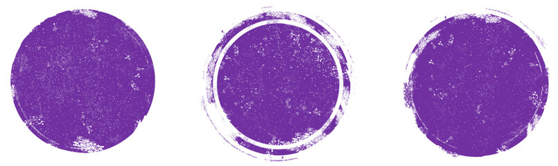 Violet grunge circle stamp set. Round stamp vector isolated on white background. Violet stamp vector. For grunge badge, seal, ink and stamp design template. Round grunge hand drawn circle, vector