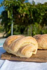 Artisan homemade bread with olives baked in small mountain village on Cyprus