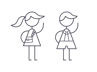 Woman or girl and man or boy vector line icons, female and male symbols, wc signs, gender equality.