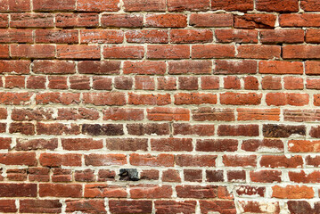 shabby vintage wall of old red brick.