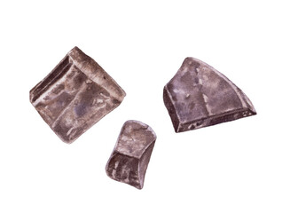Watercolor dark chocolate bar isolated.