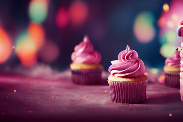 Yummy cupcakes with pink frosting