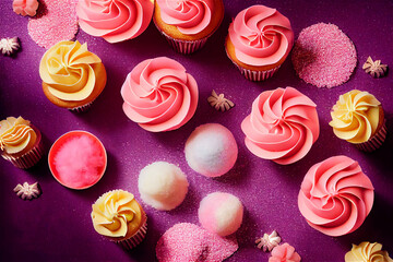 Yummy cupcakes with pink frosting