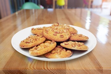 Oatmeal cookies on a plate. Healthy breakfast concept