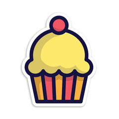 cup cake, editable cartoon style sticker vector 