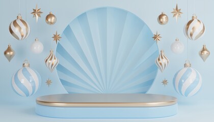 3D render cylinder podium in christmas Santa Claus and christmas tree, gift boxes, ribbon, product, perfume, promotion sale, presentation, cosmetic on background color .