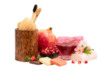 Skin care and teeth with pomegranate extracted on transparent background.