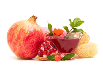 Skin care with pomegranate extracted isolated on white background.