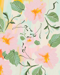 Acrylic Summer Abstract Background California Bright Retro Flowers Groove Texture Brush Strokes Paint