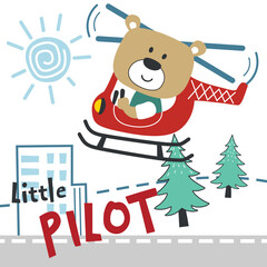 Fototapeta premium Vector illustration of cute cartoon bear pilot. Cartoon character for childrens book, album, baby shower, greeting card, party invitation, house interior. Vector stock illustration.