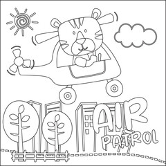 Vector illustration of cute cartoon animal pilot. Childish design for kids activity colouring book or page.