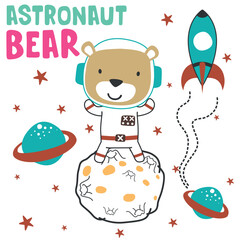 Obraz premium Vector illustration of cute cartoon astronauts little animal in space, suitable for stickers and t shirts kids baby, t shirt print design, fashion graphic and other decoration.