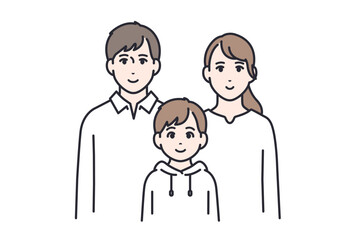 3人家族：若い夫婦と子供1人のシンプルなベクターイラスト素材