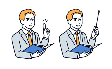 指示棒で説明するビジネスマンのシンプルなベクターイラストセット素材