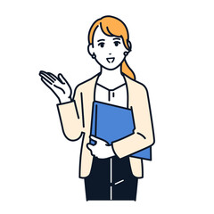 案内をするスーツの女性のシンプルなベクターイラスト素材
