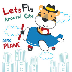 cute baby animal flying on a plane. cartoon hand drawn vector illustration. can be used for kids baby t shirt print design, fashion graphic, baby shower card, celebration greeting and invitation card