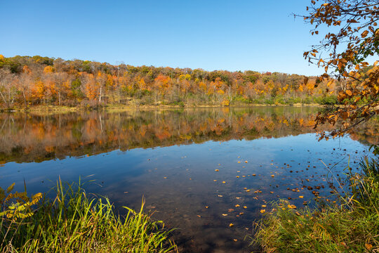 Alice Lake autumn foliage and colors at William O'Brien State Park in Minnesota