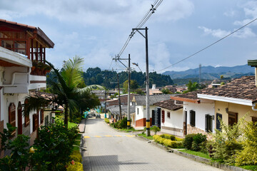 typical colombian village street and houses