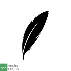 Feather icon. Simple solid style. Soft, bird, quill, weight, light, wing concept. Glyph vector illustration isolated on white background. EPS 10.