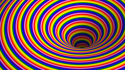 3D Surreal Striped Rainbow Pattern Background And Hole