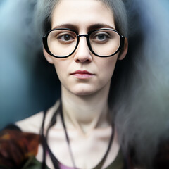 Fototapeta na wymiar Futuristic sci fi woman wearing googles. Fantasy AI art generated with custom trained model. Model release with reference image. 