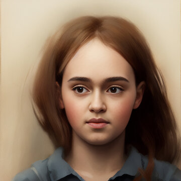 Portrait painting/photo of a young girl. Model released AI generated image with custom trained model with reference image. 
