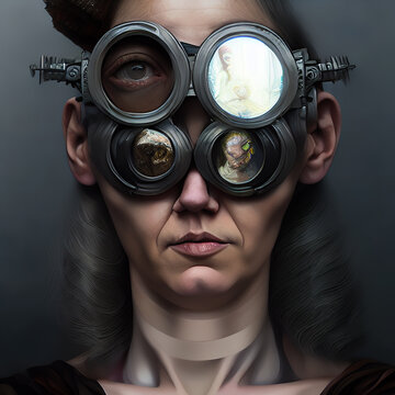 Futuristic Sci Fi Woman Wearing Googles. Fantasy AI Art Generated With Custom Trained Model. Model Release With Reference Image. 