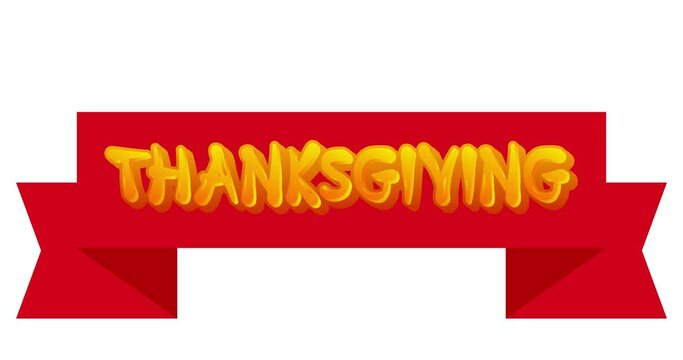 Animated retro, vintage red ribbon with the text Thanksgiving.