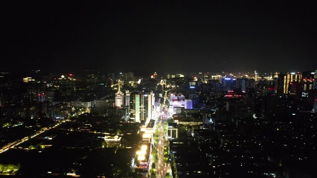 aerial view of modern city at night