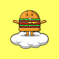 Cute cartoon Burger character standing in cloud vector illustration