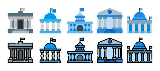 Government icon set with a different style. Vector illustration in flat and filled line style