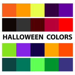 Colour palette for Halloween. Vector Illustration, EPS. 20 colors of classic Halloween color scheme, vector trick or treat theme colours. Large selection of color vectors.