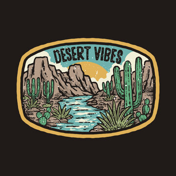 vintage illustration design badge mountain camping nature arizona