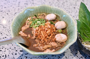 Pork Meatball with noodles or Thai Boat Noodle.