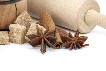 Confectionery theme still life with brown sugar cubes