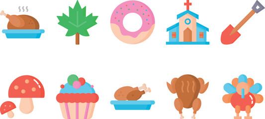 Thanksgiving Icons Pack Flat Color