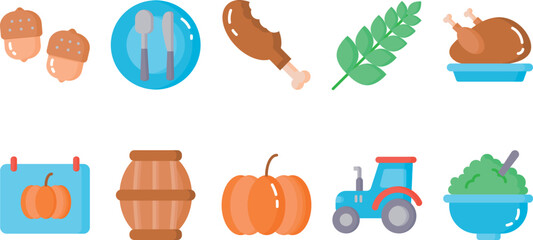 Thanksgiving Icons Pack Flat Color