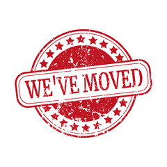 We've Moved stamp. Moving office sign. Clipart image isolated on white background